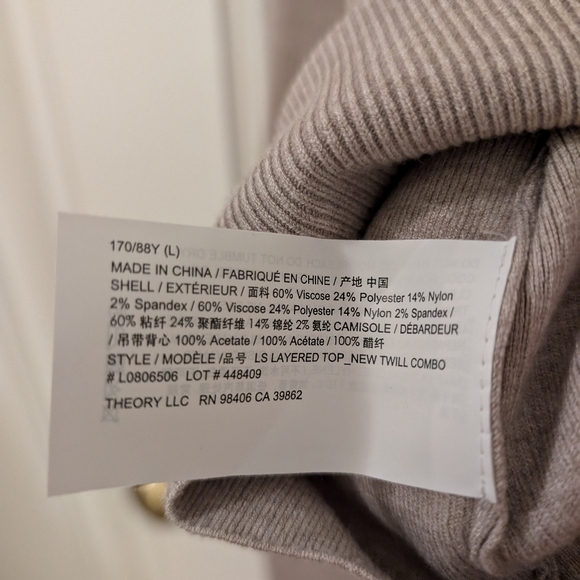 Theory Oatmeal Layered Top Cropped Asymmetrical New Twill Combo Sz L - Picture 7 of 7